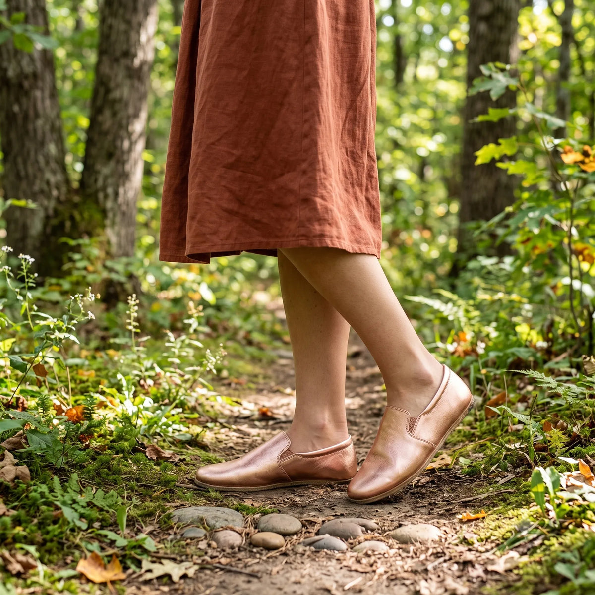 Bright Barefoot Slip-On Shoes – Classic Sole — Leather Sole – Rose Gold