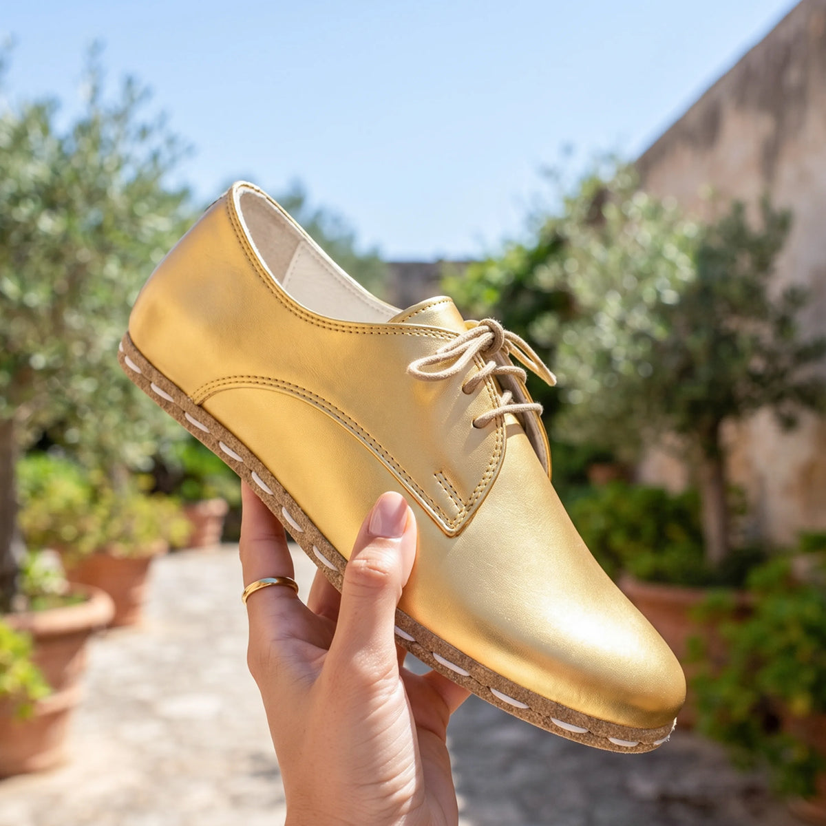 Bright Barefoot Oxford Shoes — Leather Sole – Gold