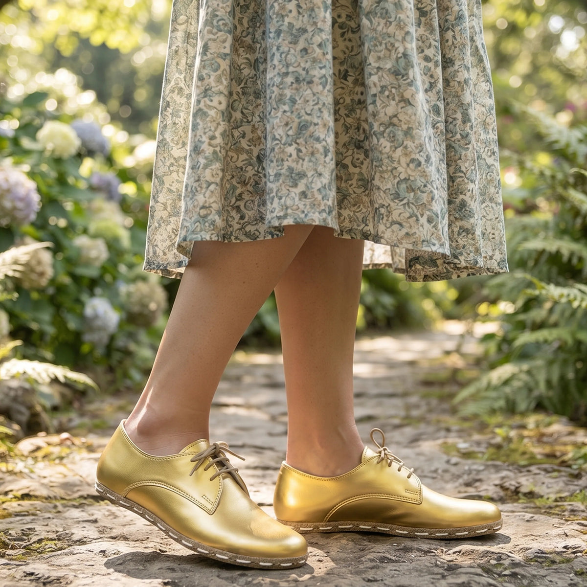 Bright Barefoot Oxford Shoes — Leather Sole – Gold