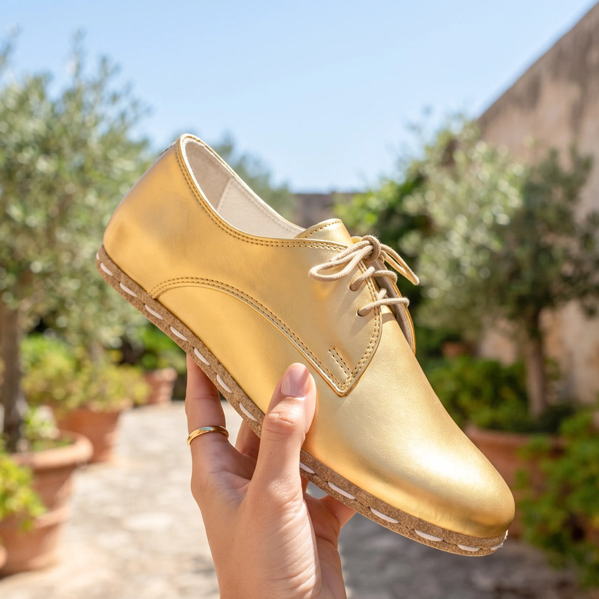 Bright Barefoot Oxford Shoes — Leather Sole – Gold