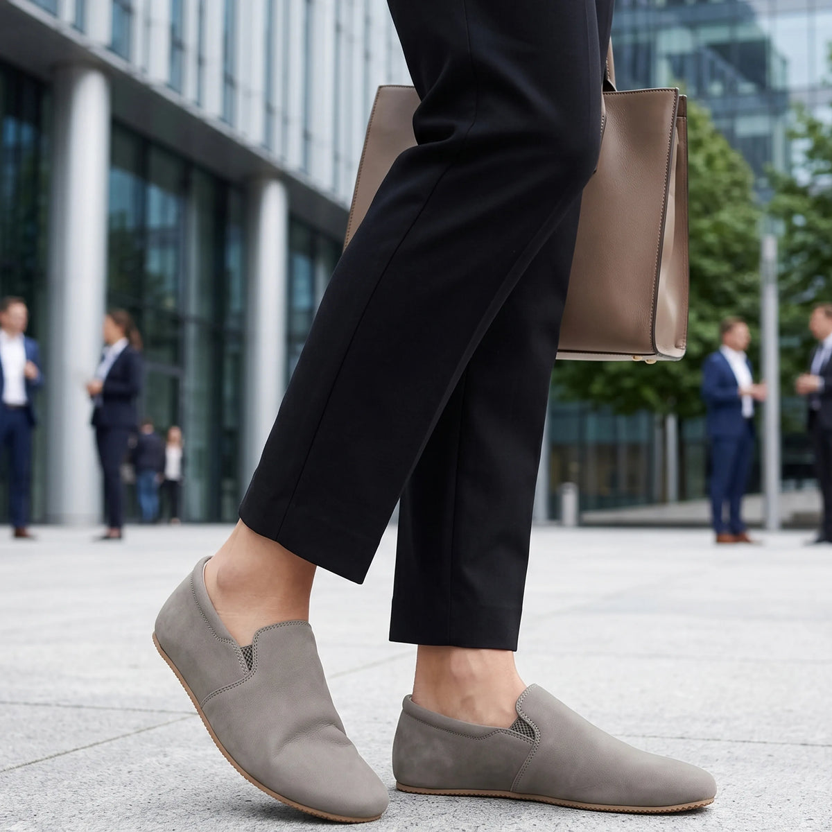 Nubuck Barefoot Slip-On Shoes – Rubber Sole – Gray