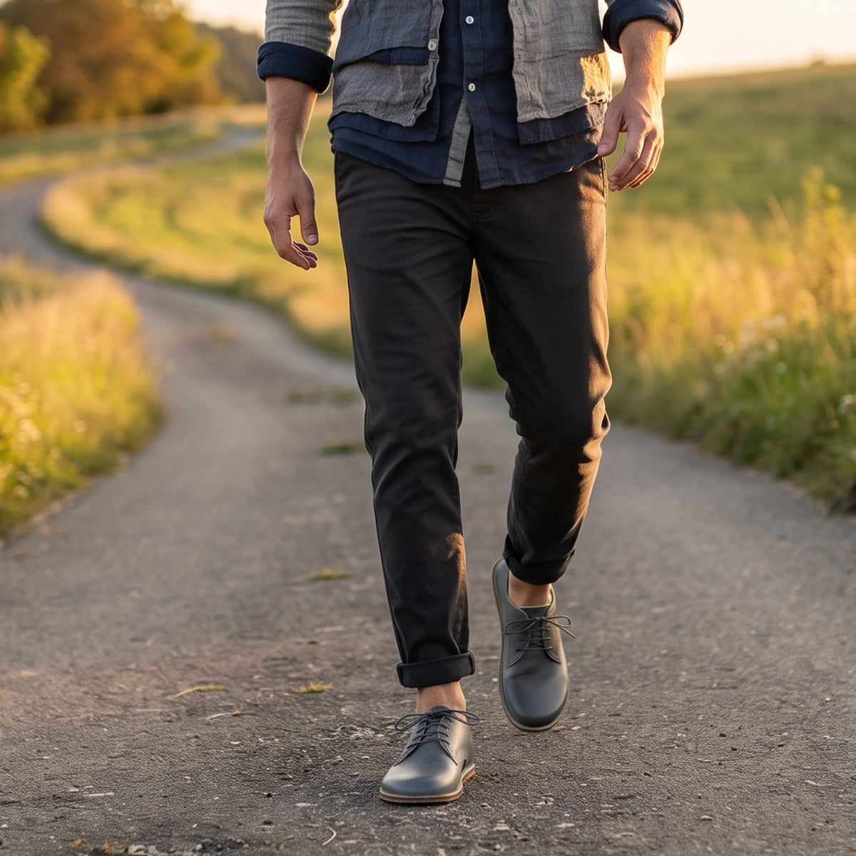 Smooth Barefoot Oxford Shoes — Leather Sole – Gray