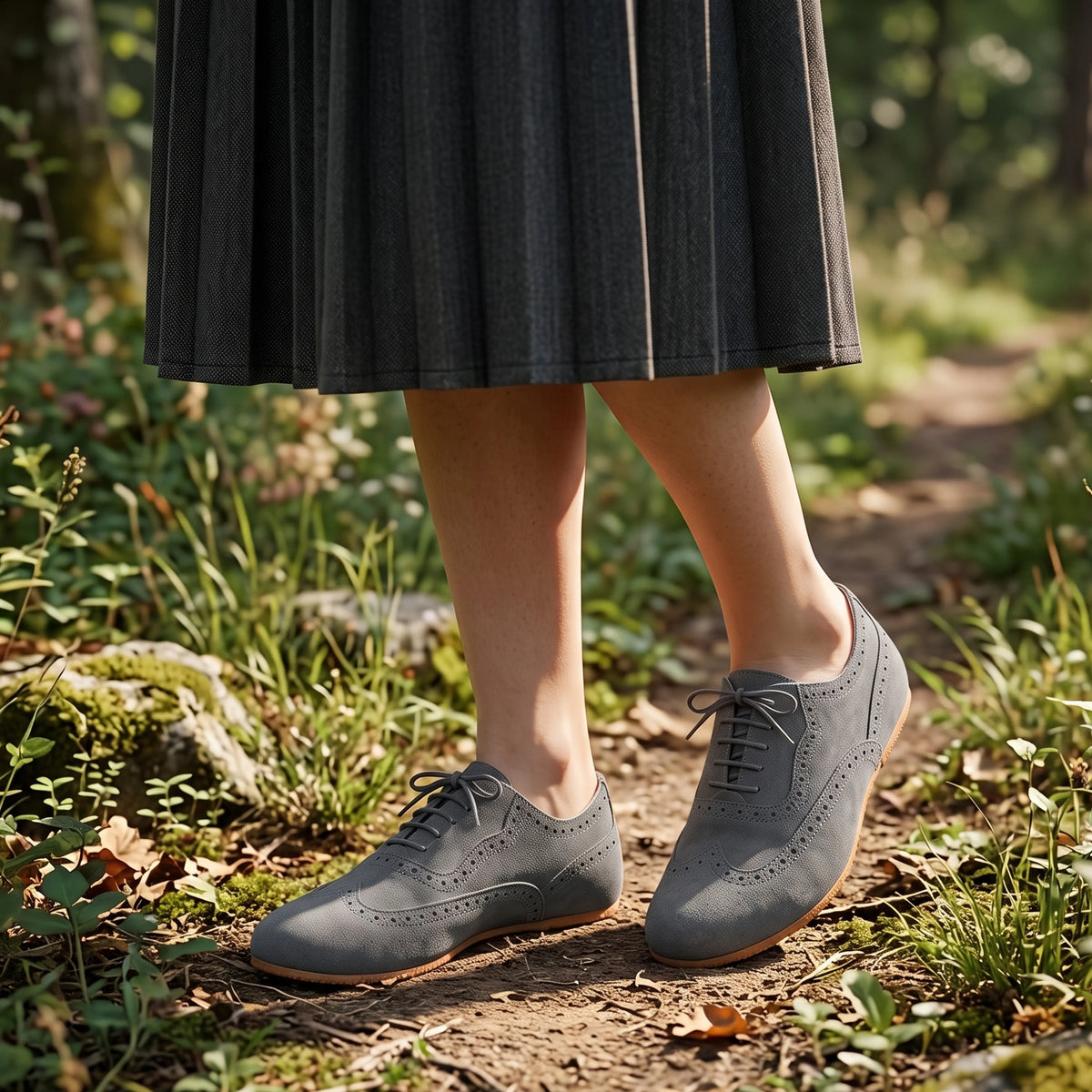 Suede Barefoot Moccasin Shoes – Rubber Sole – Gray