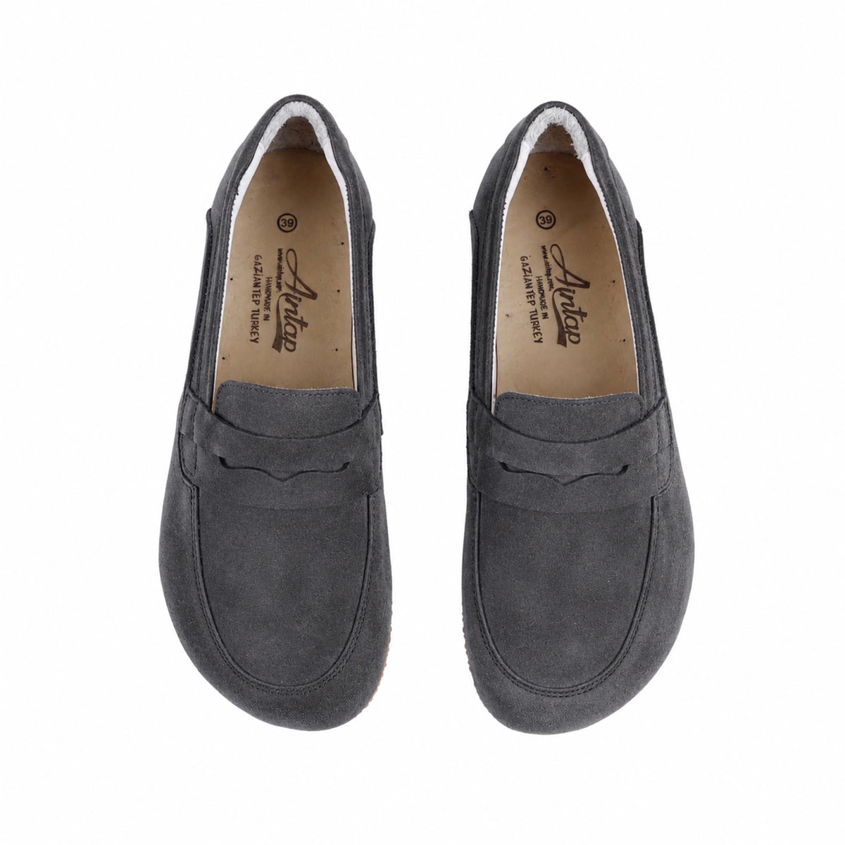 Suede Barefoot Penny Loafer Shoes – Rubber Sole – Gray
