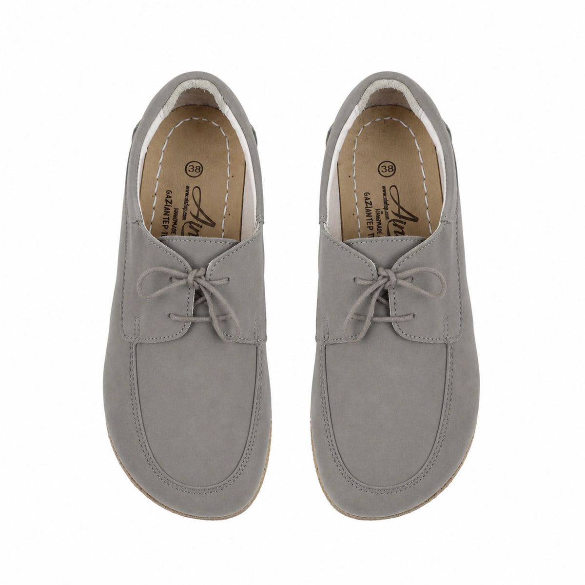Nubuck Barefoot Laces Penny Loafer Shoes – Classic Sole — Leather Sole – Gray