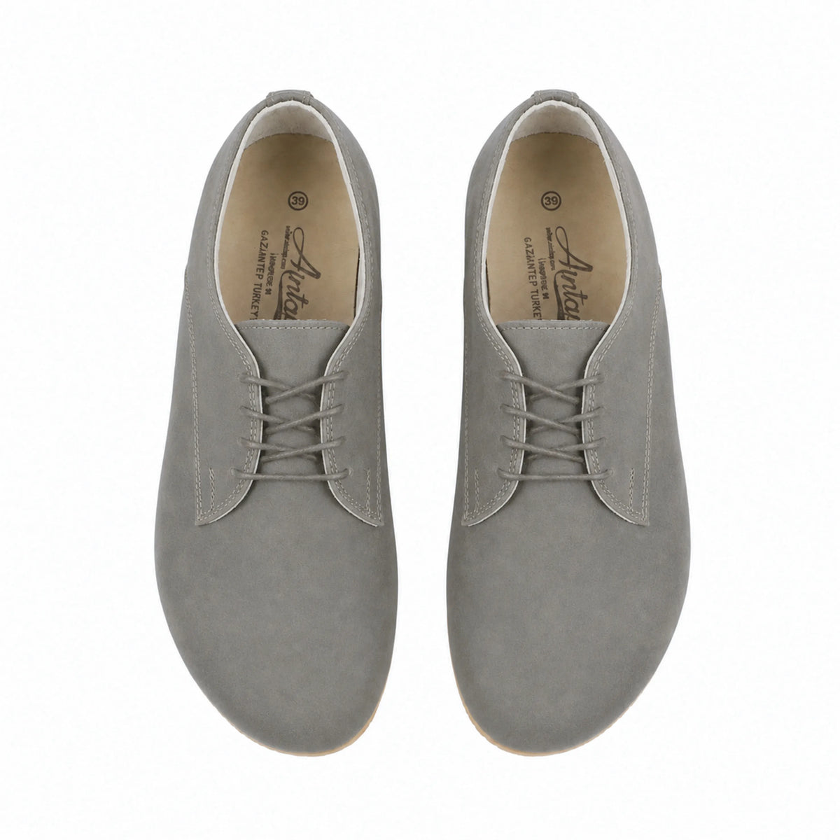 Nubuck Barefoot Oxford Shoes — Leather Sole – Gray
