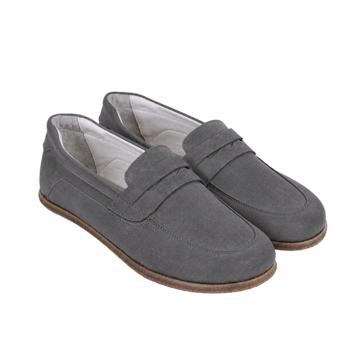 Suede Barefoot Penny Loafer Shoes – Classic Sole — Leather Sole – Gray