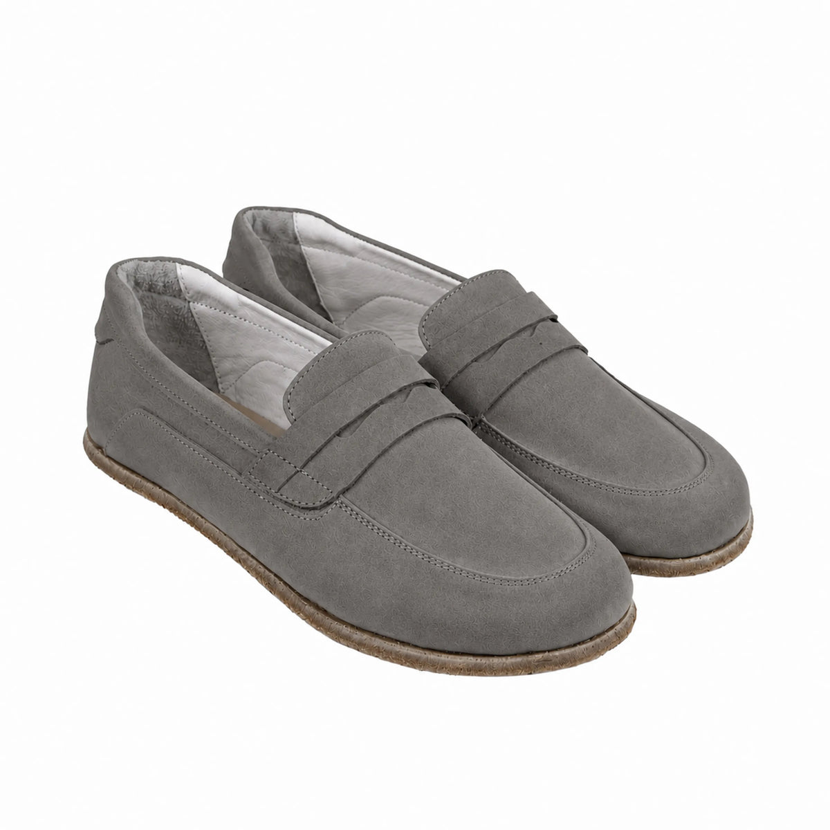 Nubuck Barefoot Penny Loafer Shoes – Classic Sole — Leather Sole – Gray