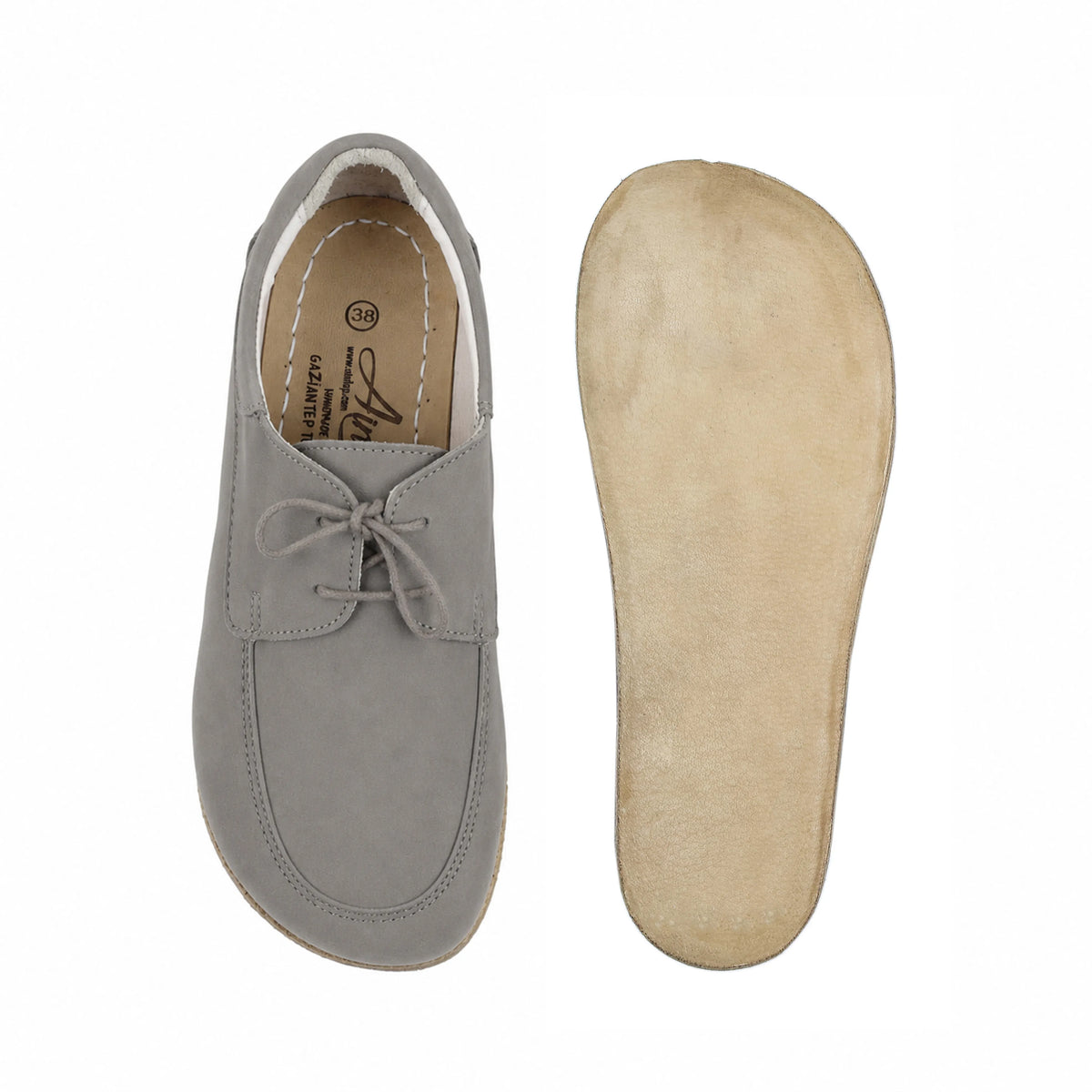 Nubuck Barefoot Laces Penny Loafer Shoes – Classic Sole — Leather Sole – Gray