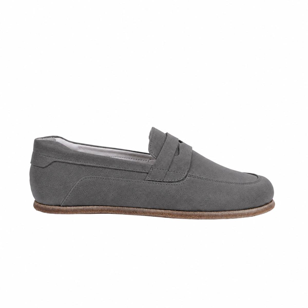 Suede Barefoot Penny Loafer Shoes – Classic Sole — Leather Sole – Gray