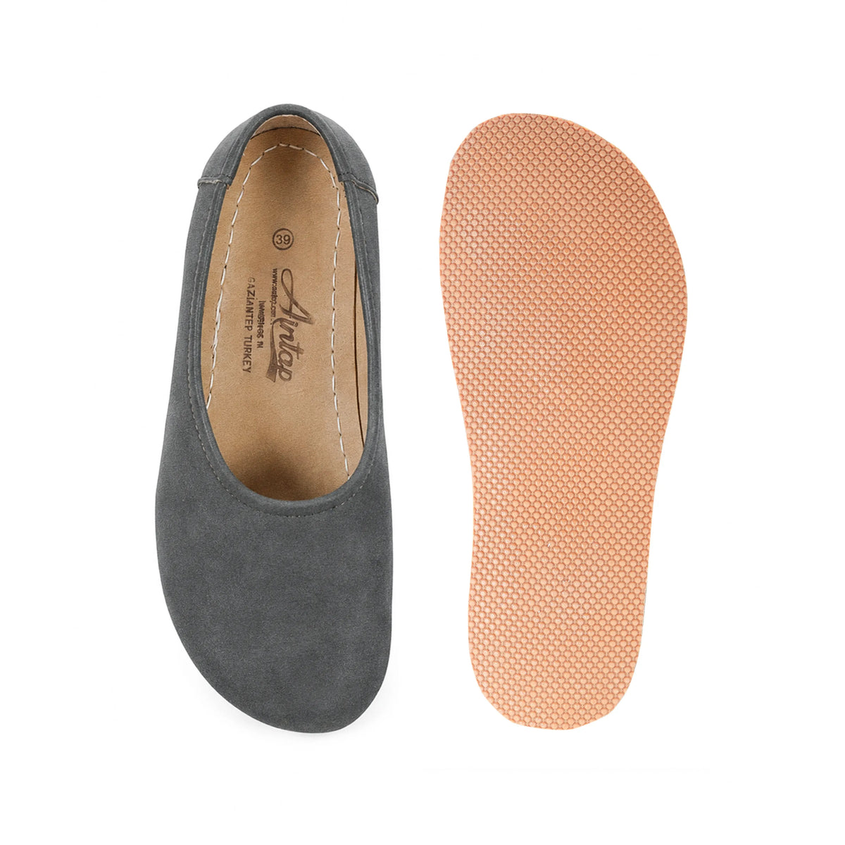 Suede Barefoot Ballet Shoes – Rubber Sole – Gray