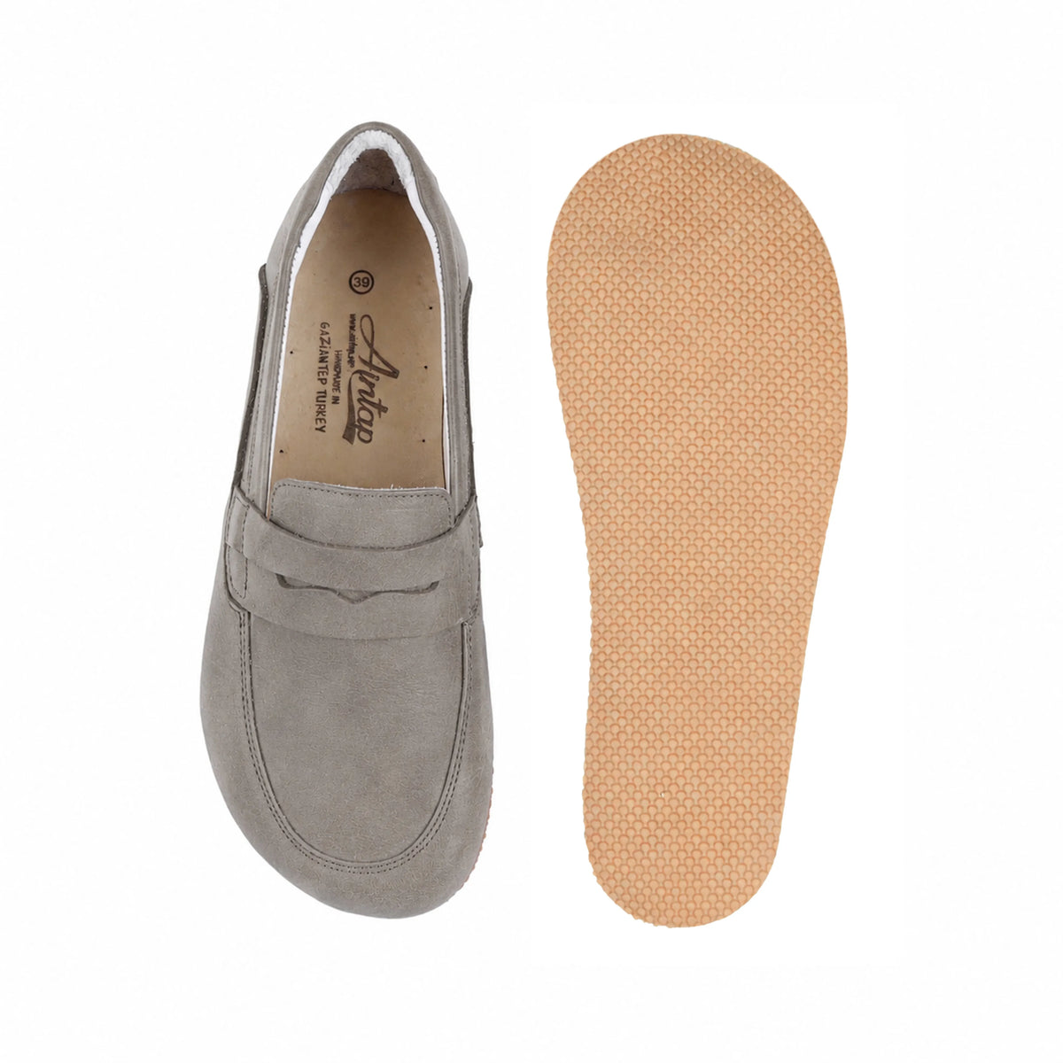 Nubuck Barefoot Penny Loafer Shoes – Rubber Sole – Gray
