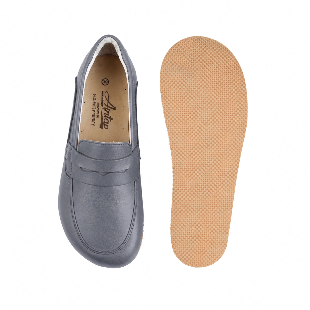Smooth Barefoot Penny Loafer Shoes – Rubber Sole – Gray