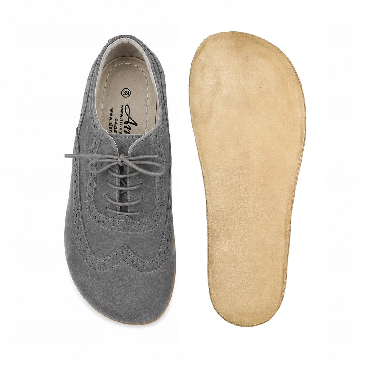 Suede Barefoot Moccasin Shoes – Classic Sole — Leather Sole – Gray