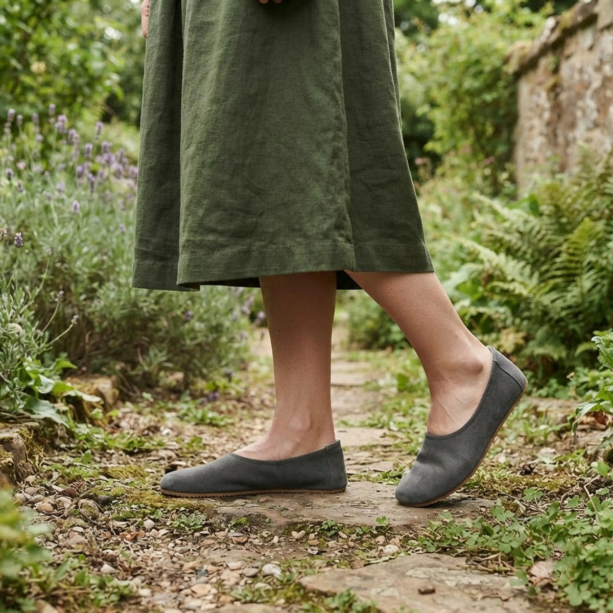 Suede Barefoot Ballet Shoes – Rubber Sole – Gray