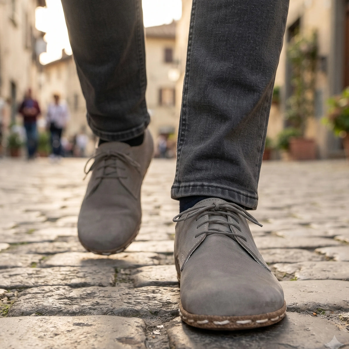 Nubuck Barefoot Oxford Shoes — Leather Sole – Gray