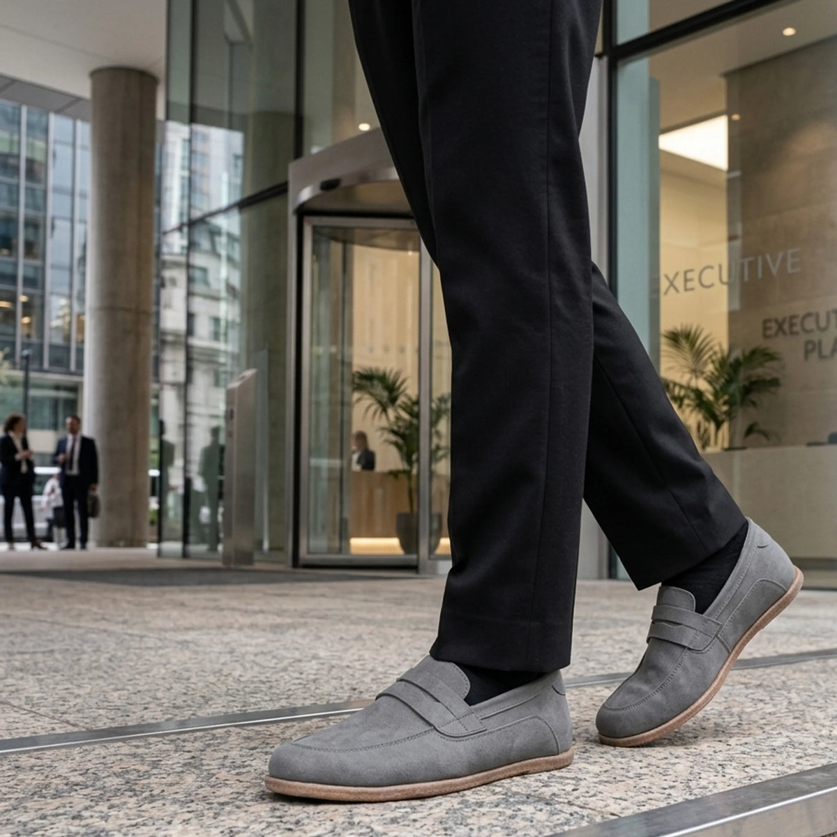 Suede Barefoot Penny Loafer Shoes – Classic Sole — Leather Sole – Gray