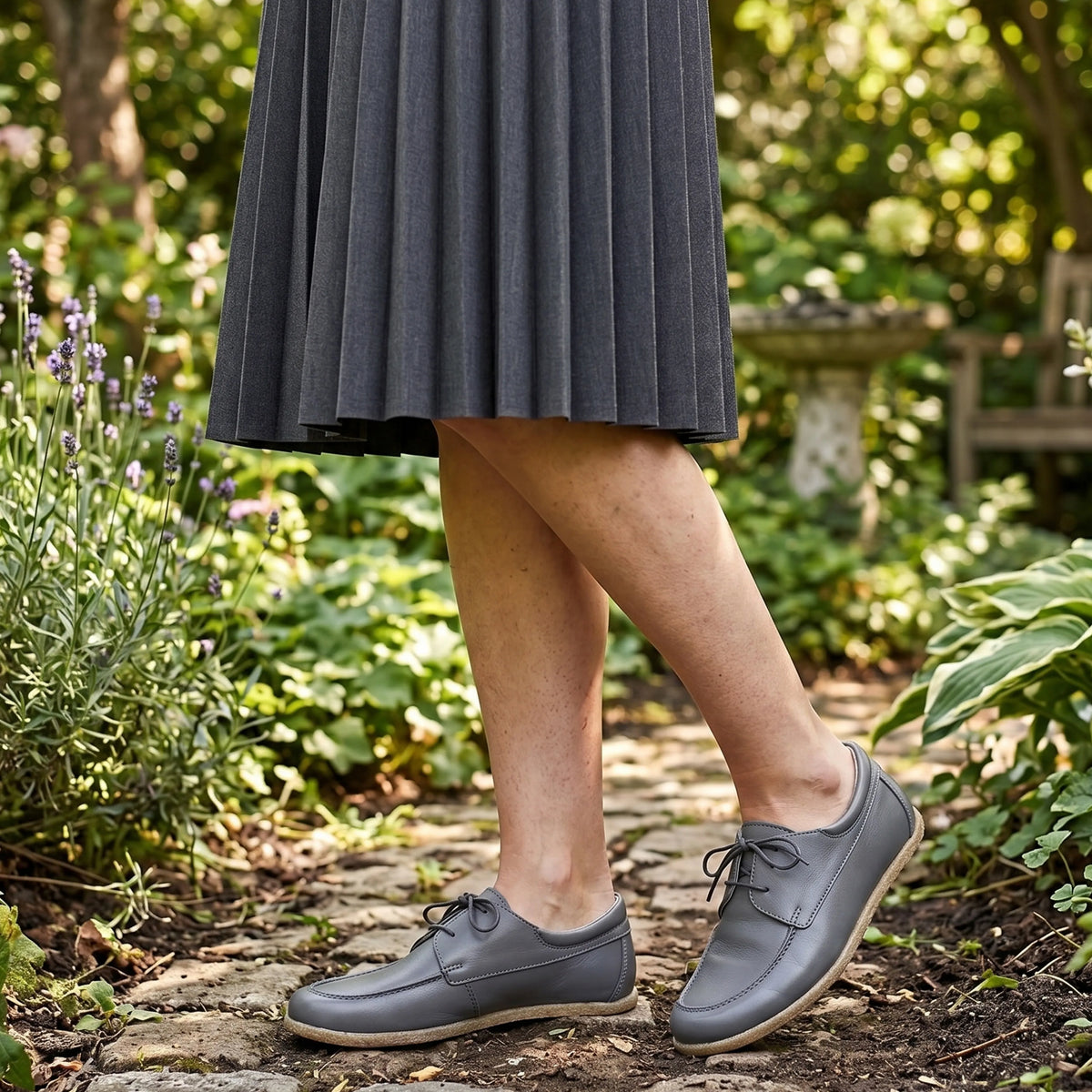 Smooth Barefoot Laces Penny Loafer Shoes – Classic Sole — Leather Sole – Gray