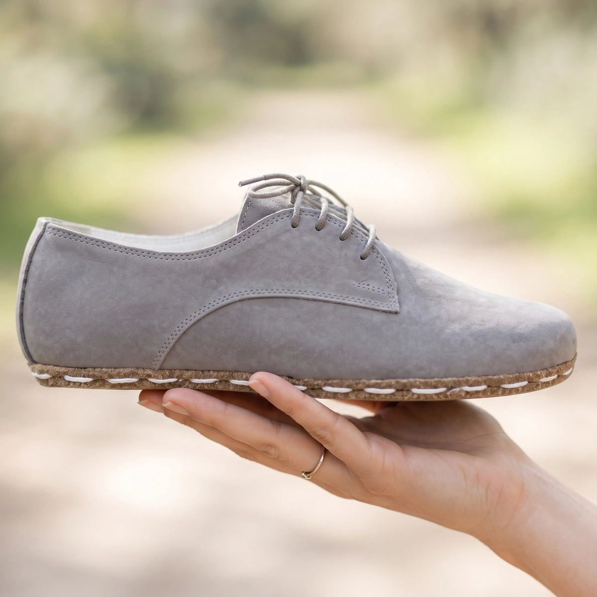 Nubuck Barefoot Oxford Shoes — Leather Sole – Gray