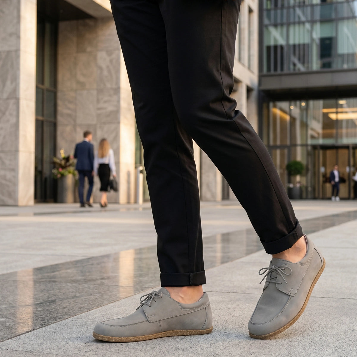 Nubuck Barefoot Laces Penny Loafer Shoes – Classic Sole — Leather Sole – Gray