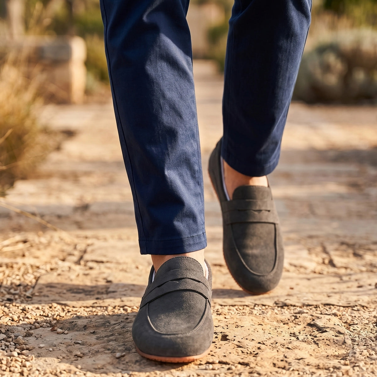Suede Barefoot Penny Loafer Shoes – Rubber Sole – Gray
