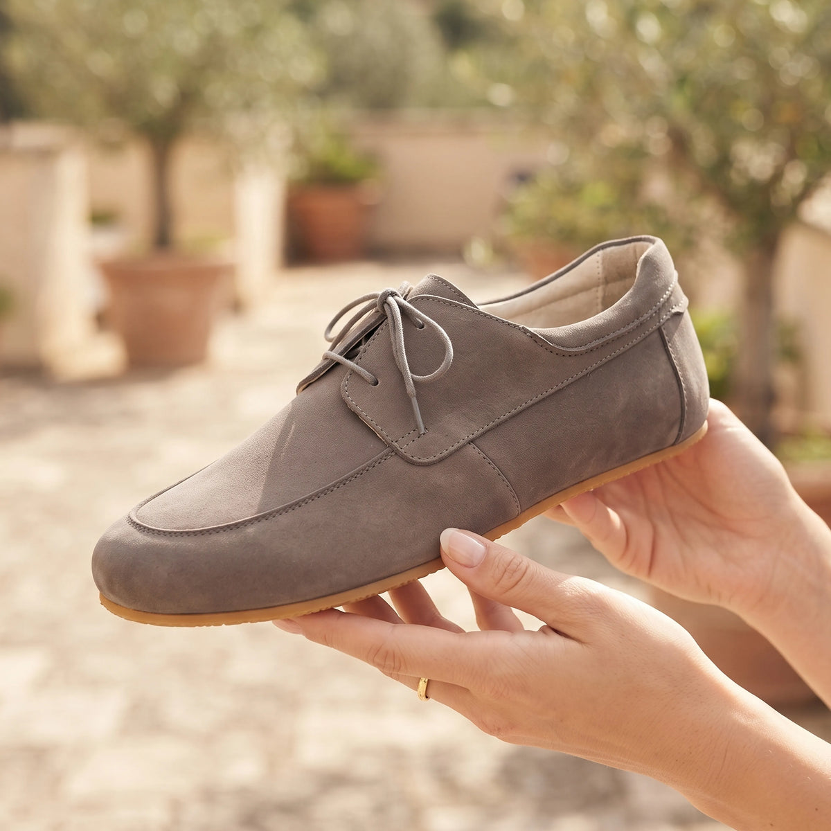 Nubuck Barefoot Laces Penny Loafer Shoes – Rubber Sole – Gray