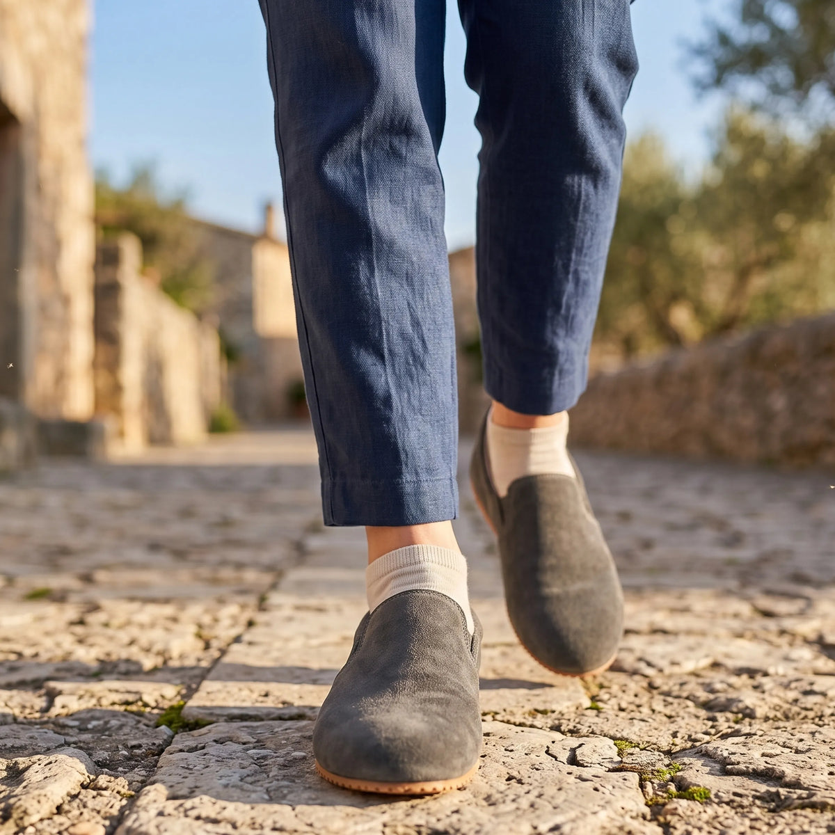 Suede Barefoot Slip-On Shoes – Rubber Sole – Gray
