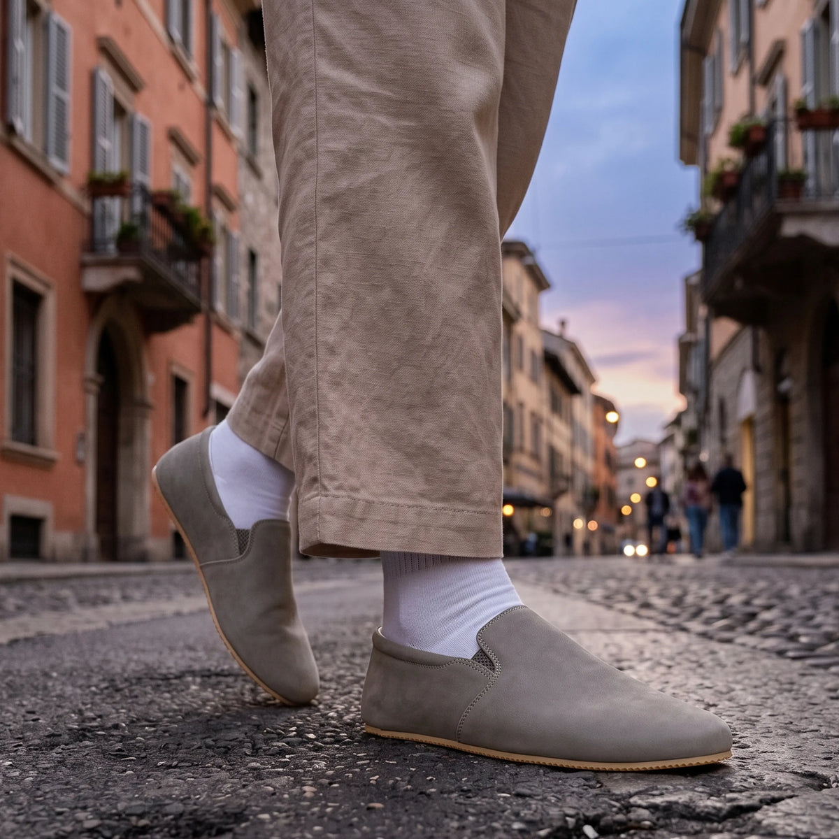 Nubuck Barefoot Slip-On Shoes – Rubber Sole – Gray