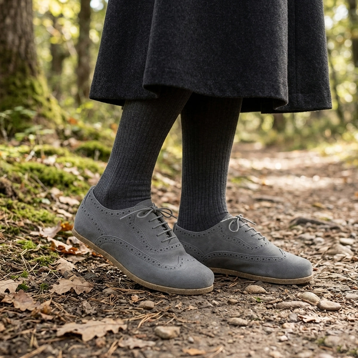 Suede Barefoot Moccasin Shoes – Classic Sole — Leather Sole – Gray