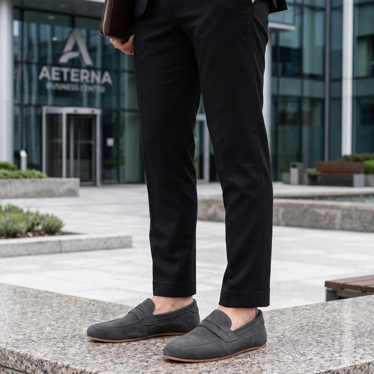 Suede Barefoot Penny Loafer Shoes – Rubber Sole – Gray