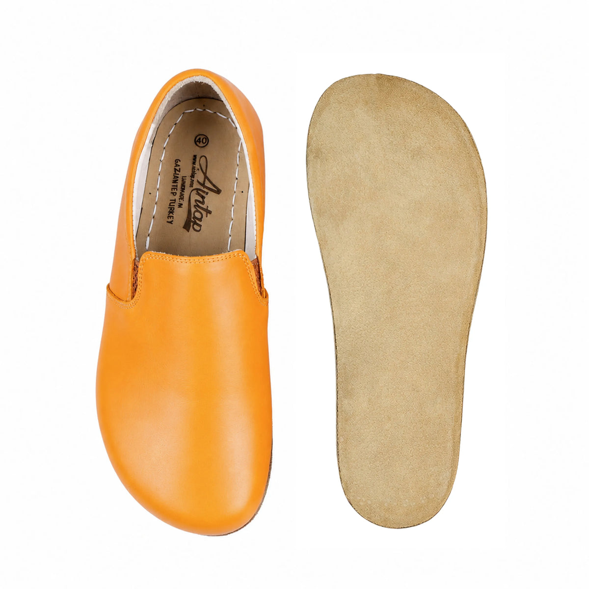 Smooth Barefoot Slip-On Shoes – Classic Sole — Leather Sole – Mustard