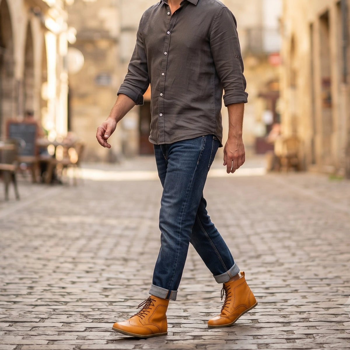 Smooth Barefoot Moccasin Boots Shoes – Classic Sole — Leather Sole – Mustard