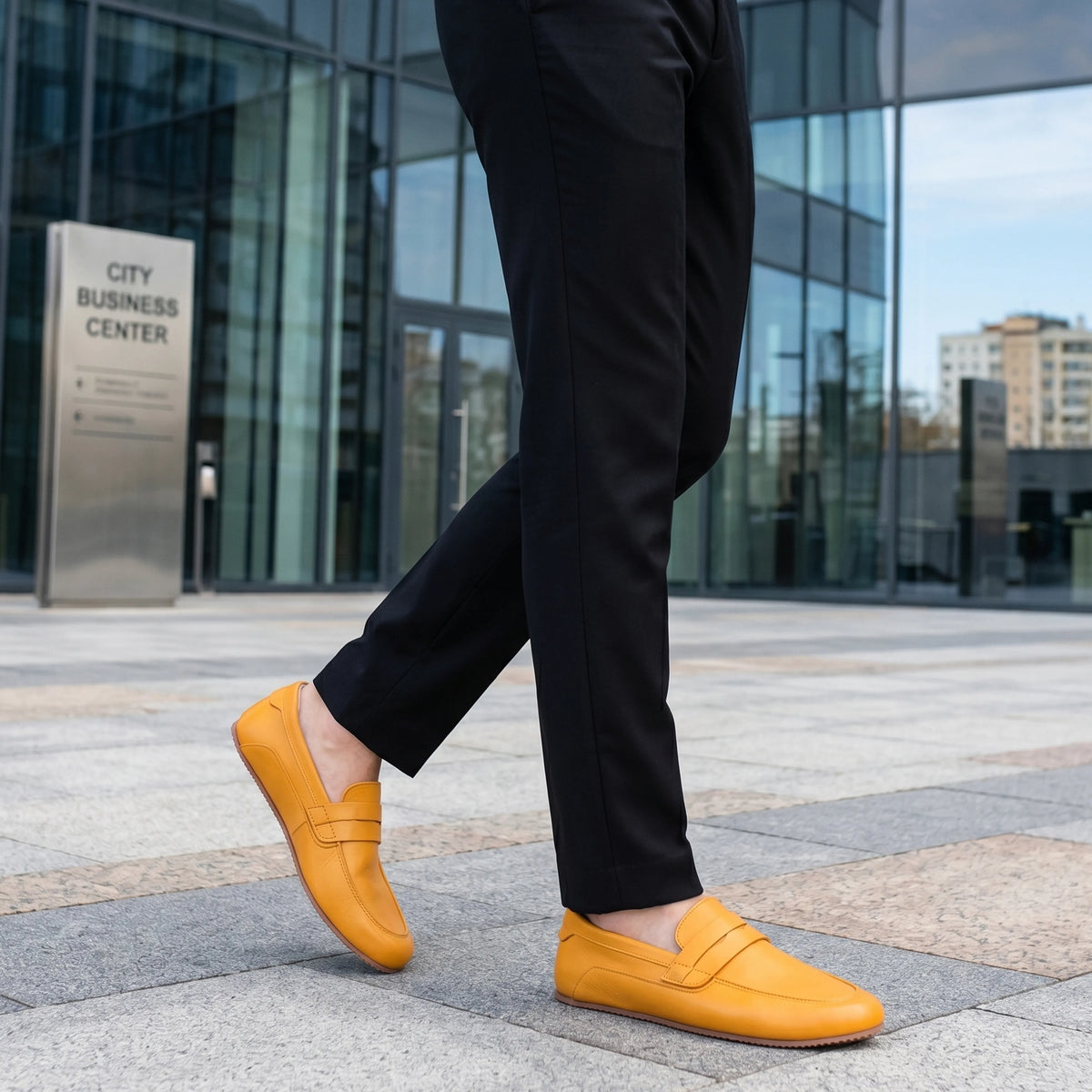 Smooth Barefoot Penny Loafer Shoes – Rubber Sole – Mustard