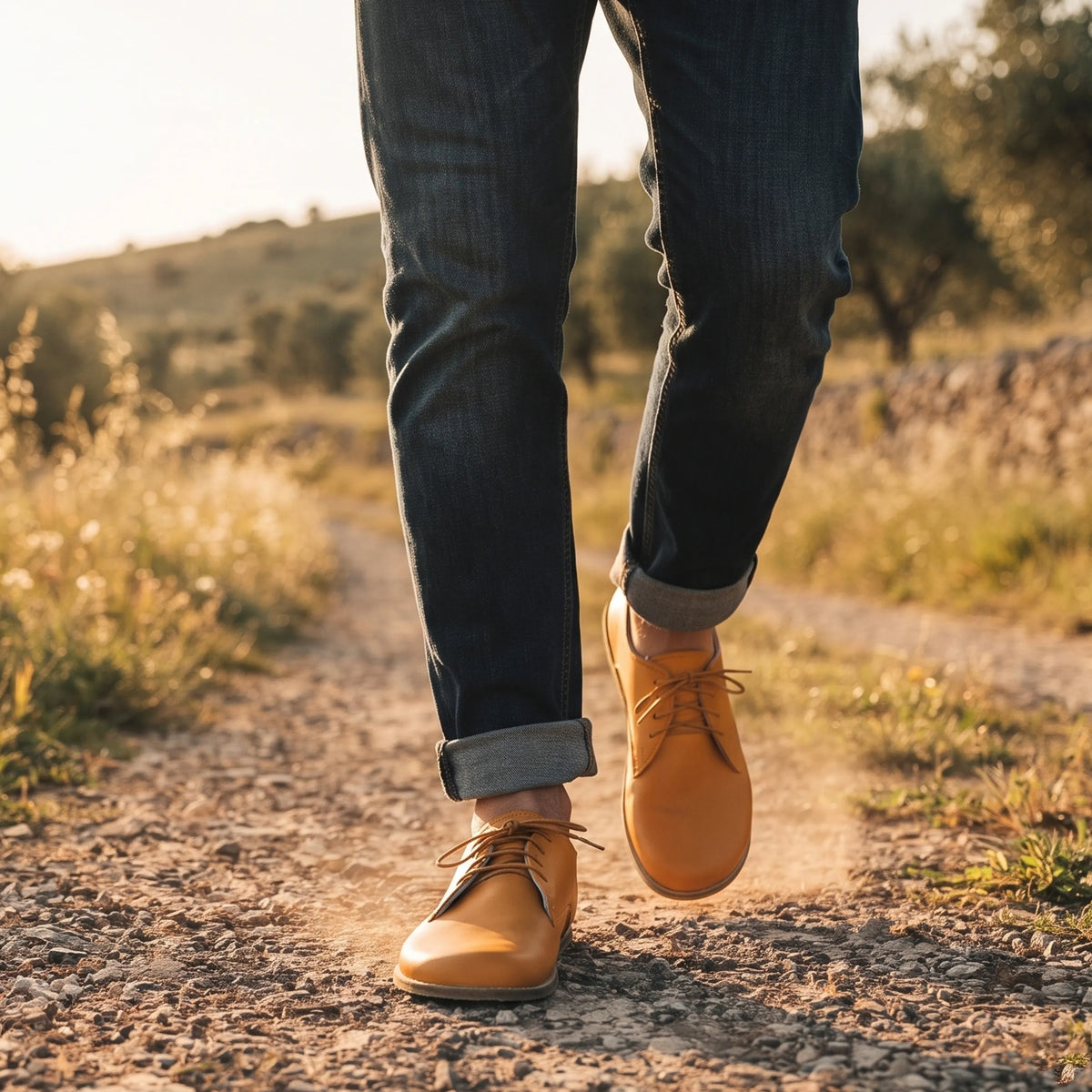 Smooth Barefoot Oxford Shoes — Leather Sole – Mustard