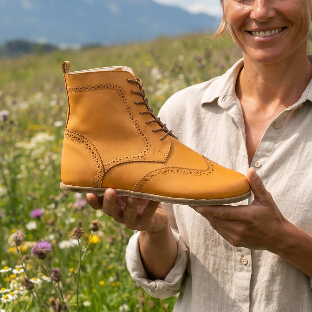 Smooth Barefoot Moccasin Boots Shoes – Classic Sole — Leather Sole – Mustard