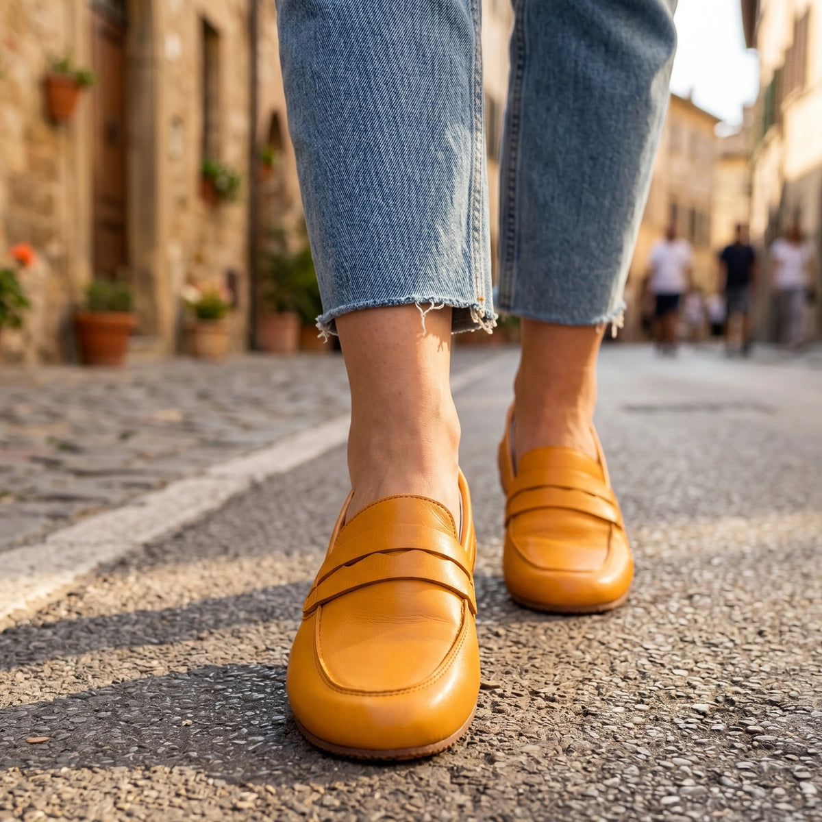 Smooth Barefoot Penny Loafer Shoes – Rubber Sole – Mustard