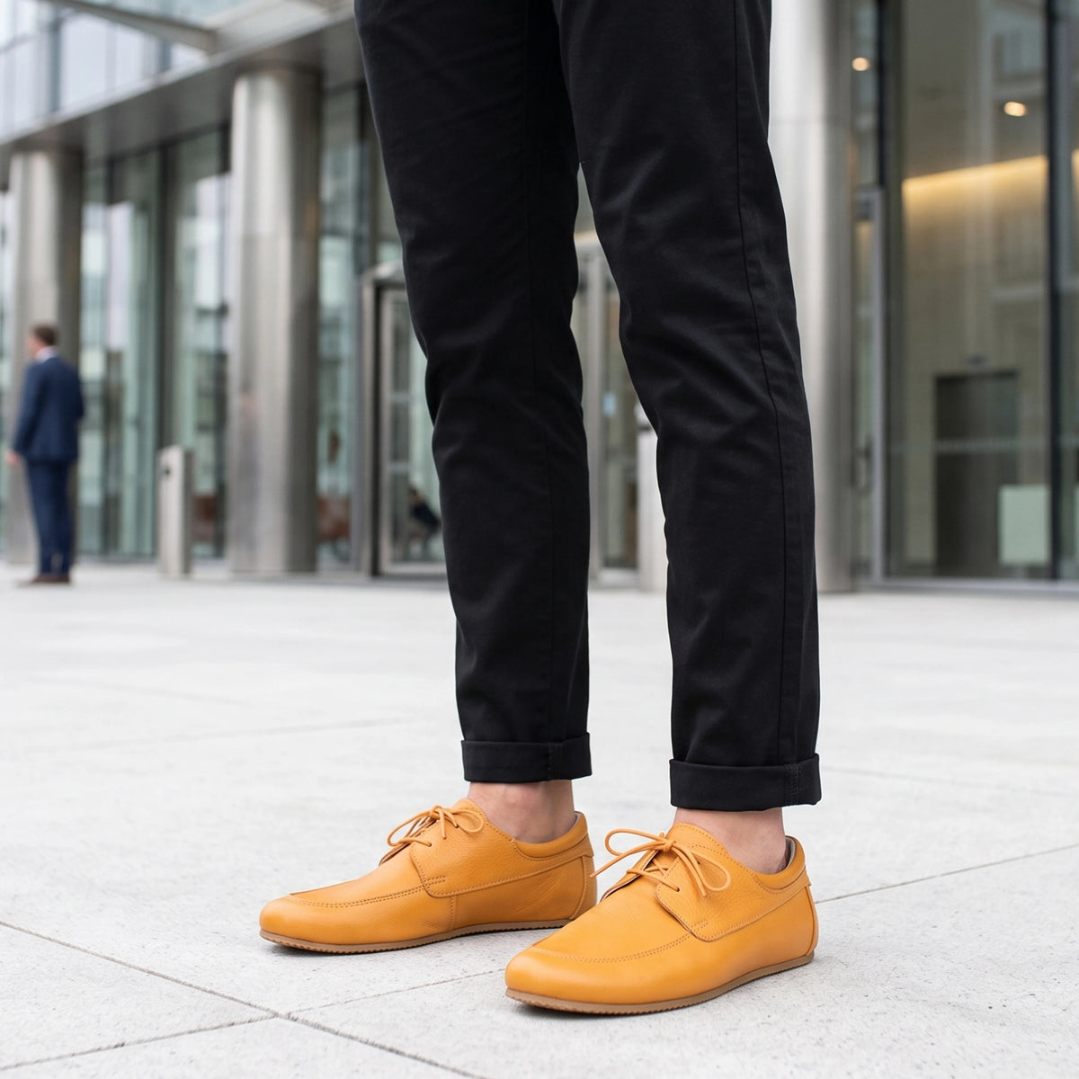 Smooth Barefoot Laces Penny Loafer Shoes – Rubber Sole – Mustard
