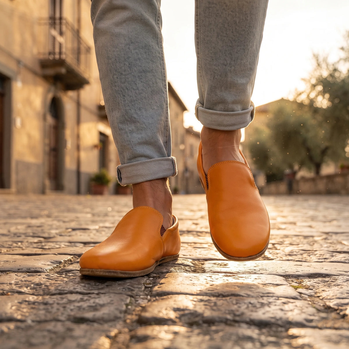 Smooth Barefoot Slip-On Shoes – Classic Sole — Leather Sole – Mustard