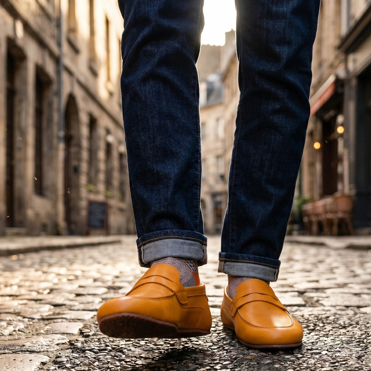 Smooth Barefoot Penny Loafer Shoes – Rubber Sole – Mustard