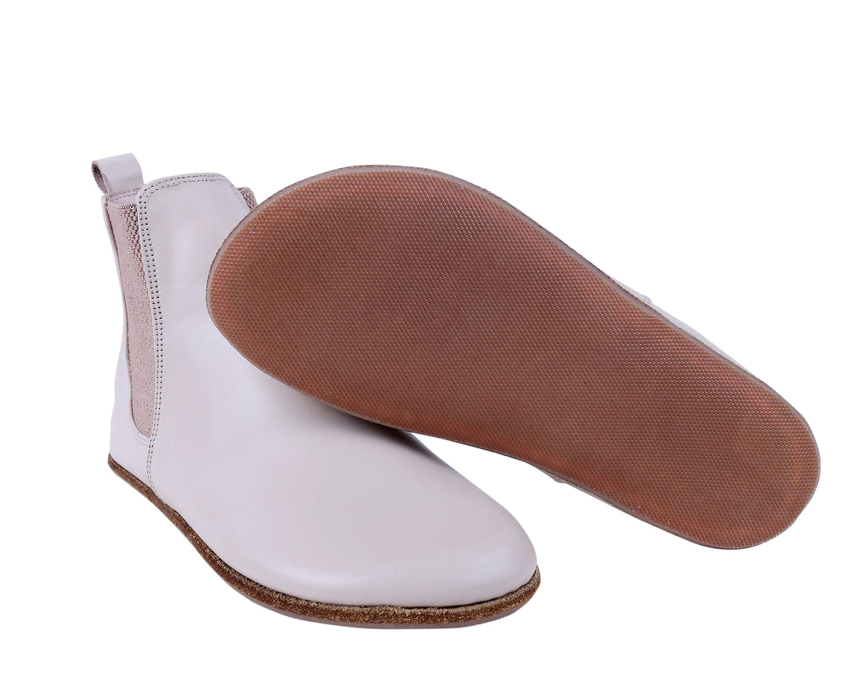 Smooth Barefoot Chelsea Boots Shoes – Classic Sole — Leather Sole – Cream