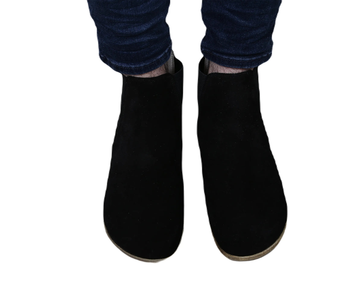 Suede Barefoot Cheslea Boots Shoes – Classic Sole — Leather Sole – Black