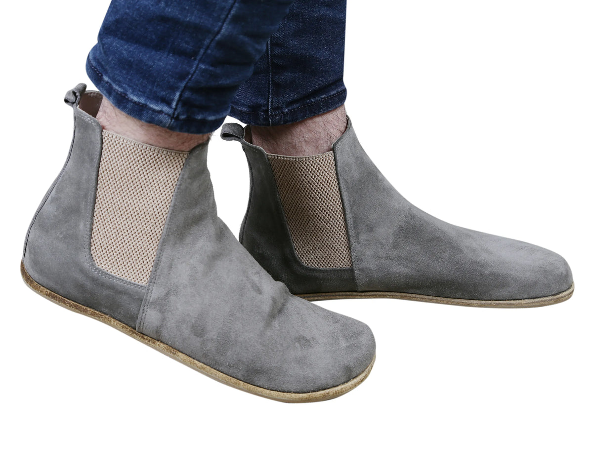 Suede Barefoot Cheslea Boots Shoes – Classic Sole — Leather Sole – Gray