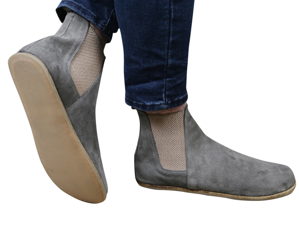 Suede Barefoot Cheslea Boots Shoes – Classic Sole — Leather Sole – Gray