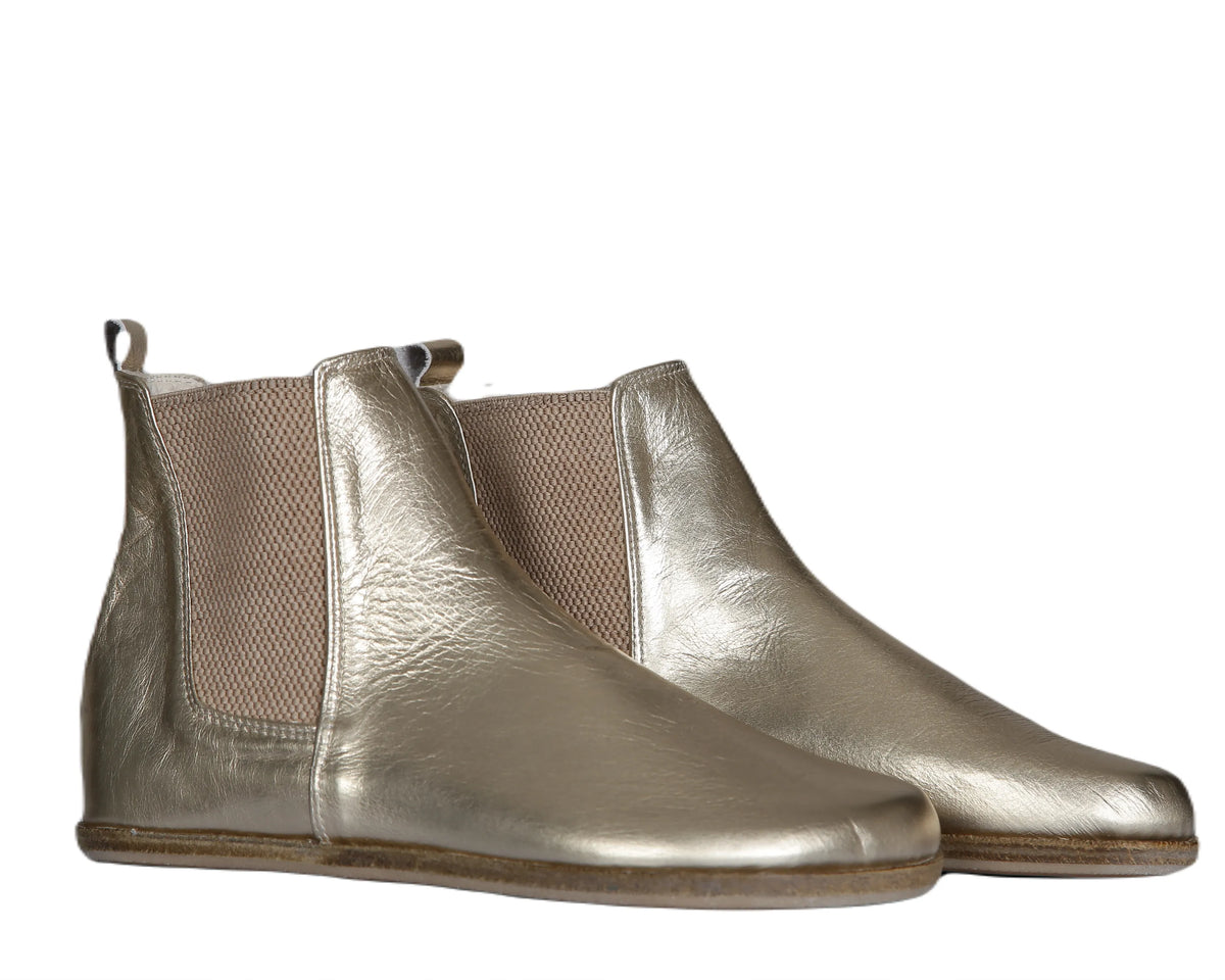 Bright Barefoot Chelsea Boots Shoes – Classic Sole — Leather Sole – Gold