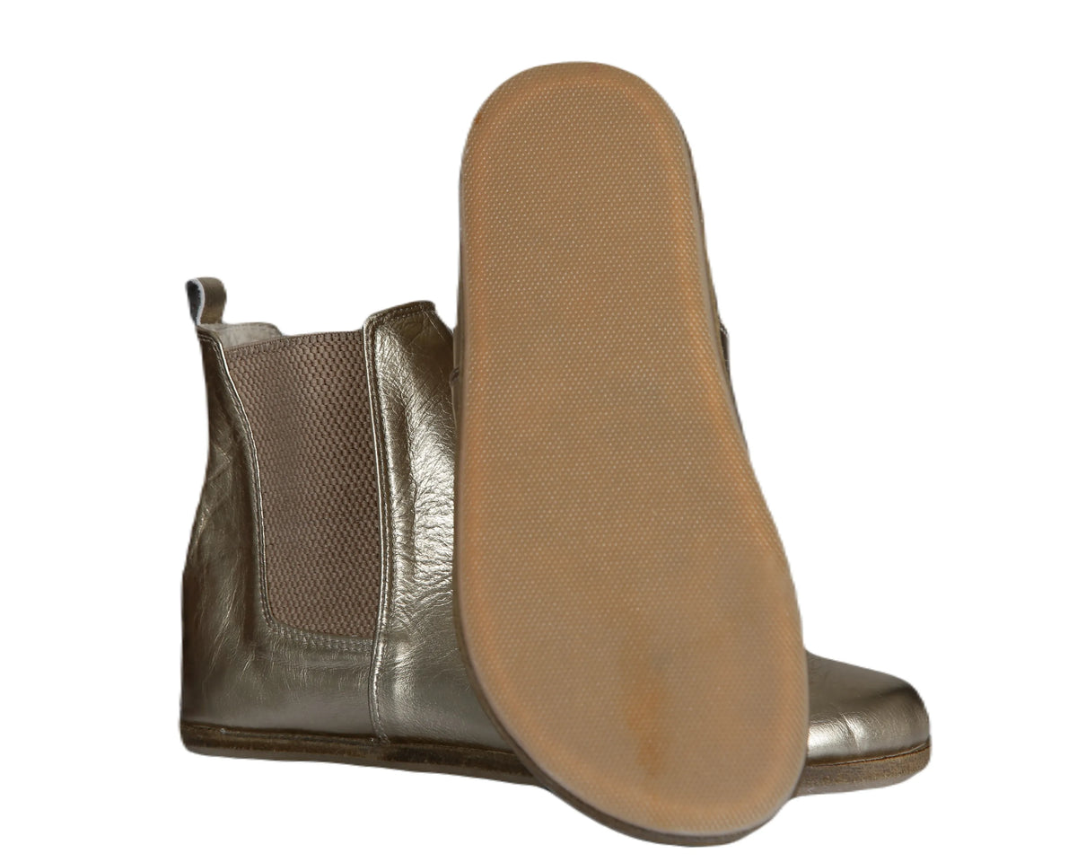 Bright Barefoot Chelsea Boots Shoes – Classic Sole — Leather Sole – Gold