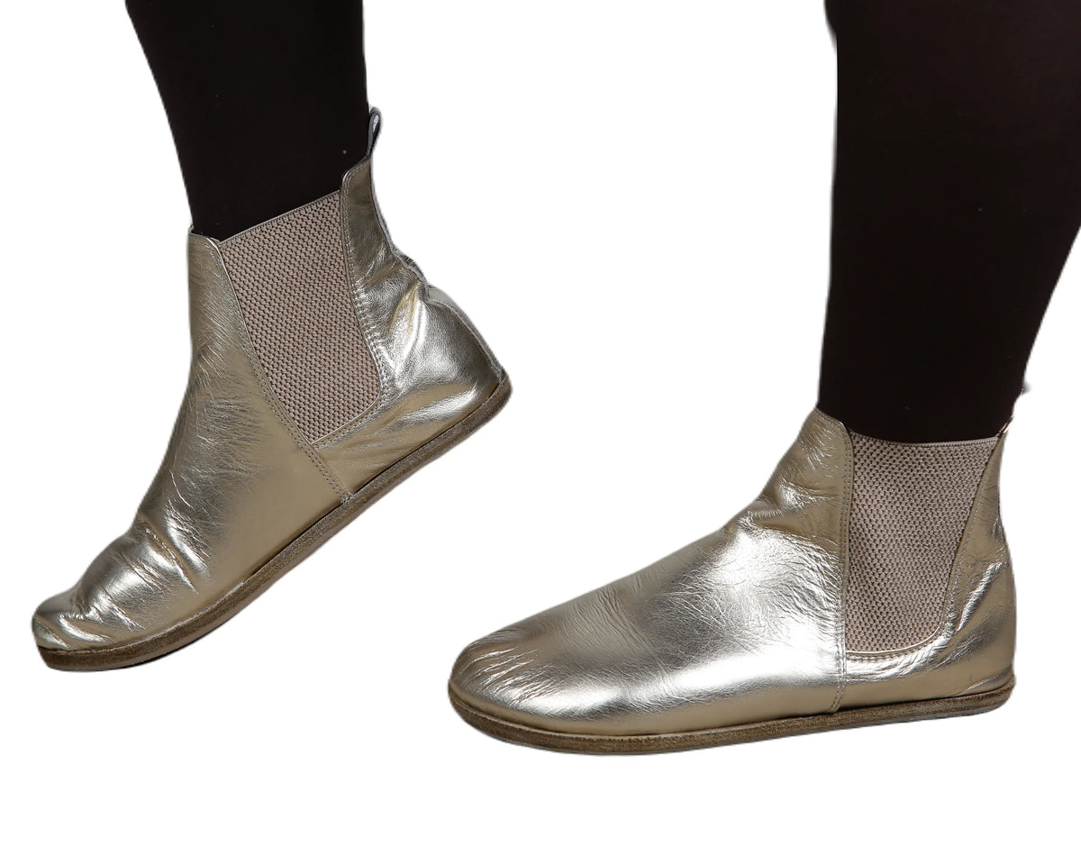 Bright Barefoot Chelsea Boots Shoes – Classic Sole — Leather Sole – Gold