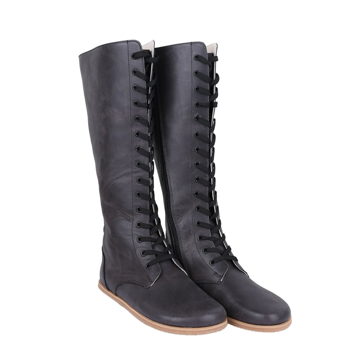 Crazy Barefoot Lace Knee Boots Shoes – Eva Outsole – Black