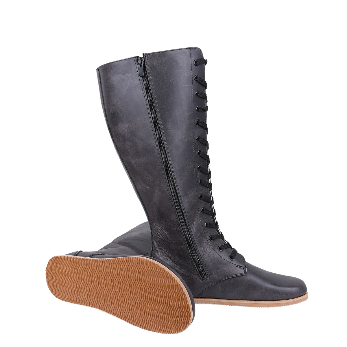 Crazy Barefoot Lace Knee Boots Shoes – Eva Outsole – Black