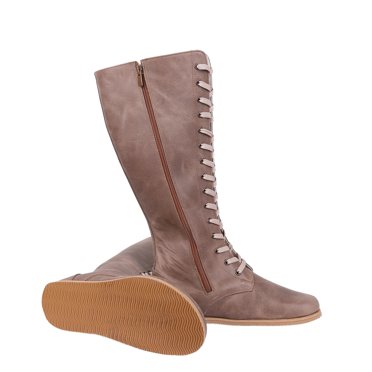 Crazy Barefoot Lace Knee Boots Shoes – Eva Outsole – Beige Bizon