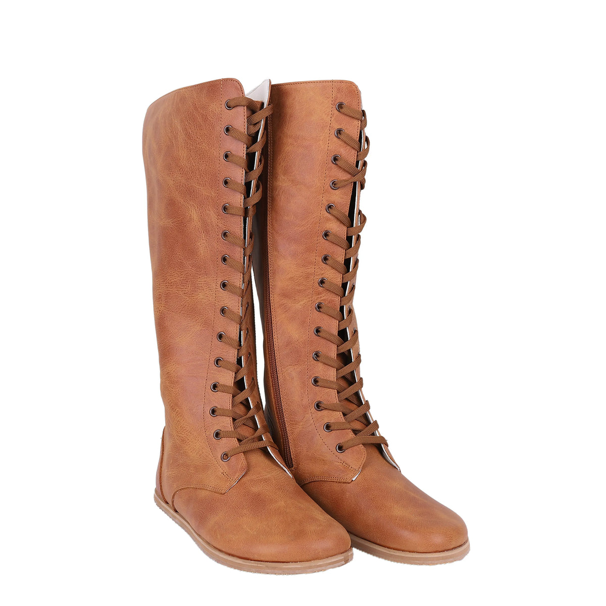 Crazy Barefoot Lace Knee Boots Shoes – Eva Outsole – Honey Camel